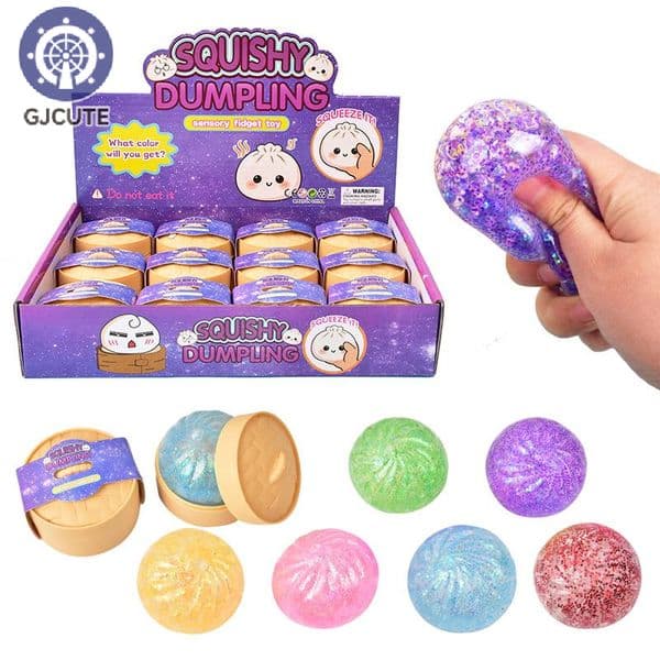 5.3 CM Small Crystal Dumpling Squishy, Glitter Filled Stretchy Toy, Simulation Food Stress Ball with Mini Steamer