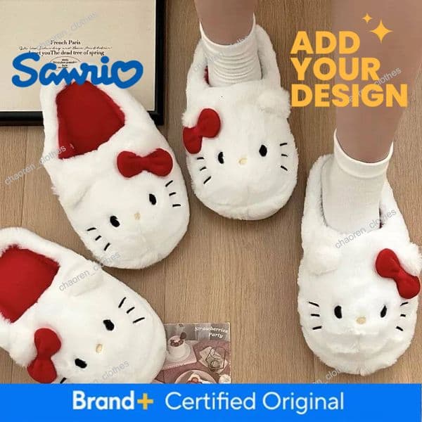 Designer Hello Kitty Plush Slippers Kawaii Cute Student Autumn Winter Bedroom Soft Padded Plush Bedroom Aldult Shoes Girls Xmas