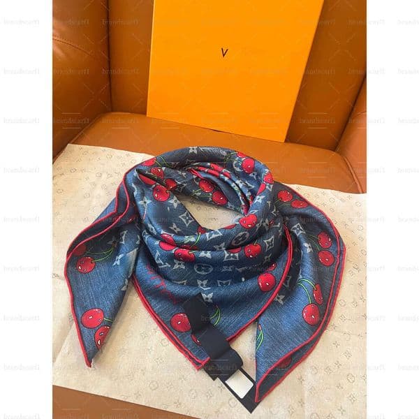 Designer Scarf 100% Silk Scarf Classic Luxury Scarf Double-Sided Printing Cherry Pattern 90CM*90CM