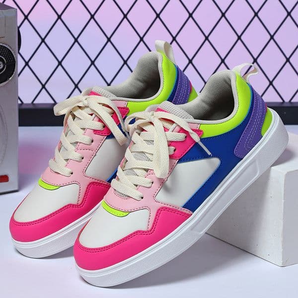Kids Teen Girls Boy Color Block Platform Sneakers Breathable PU Leather Casual Walking Shoes Fashion School Shoes Students Daily Wear Street Style Men and women