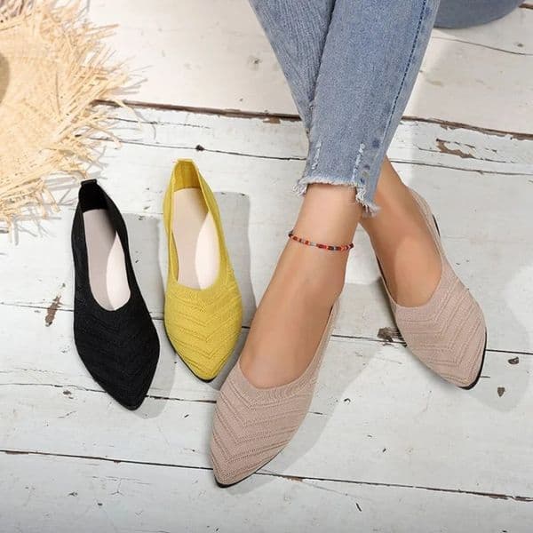 2024 Pointed Toe Flat Office Boat Solid Color Knitted Slip on Shoes Casual Ballet Flats Shoes Women Loafers Zapatos De Mujer 260323