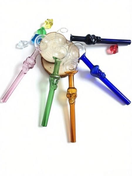 Portable Handmade 12cm length Skull Design glass oil burner pipes Mini colorful High Quality Thick Heady Glass hand straw Pipes for smoking