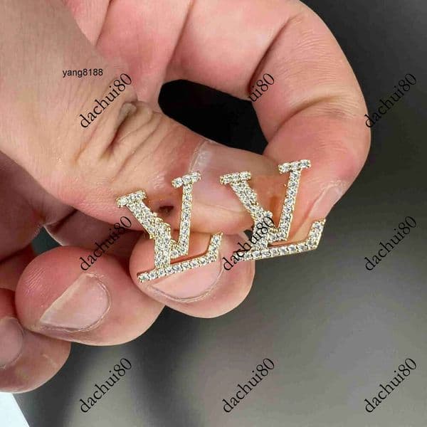 Louise Stainless steel Full diamond micro inlay V stud Women girls 18K gold silver Fashion Designer Studs Top Quality Engagement lvness Earrings