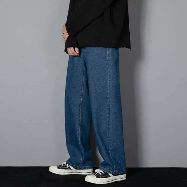 Korean Solid Colors Men's Casual Long Jeans Classic Man Four Seasons Straight Denim Wide-leg Pants Light Blue Grey Black 3XL S260330