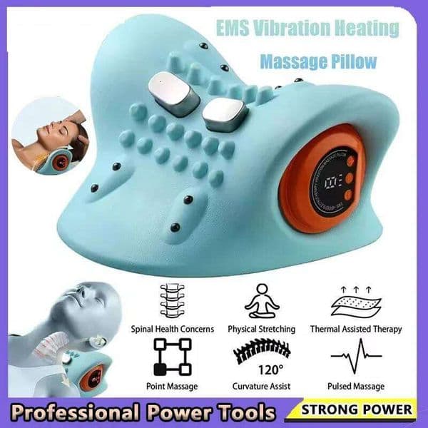 Electric Cervical Neck Stretcher Chiropractic Traction Head Acupoint Massage Pillow Shouder Body Massager