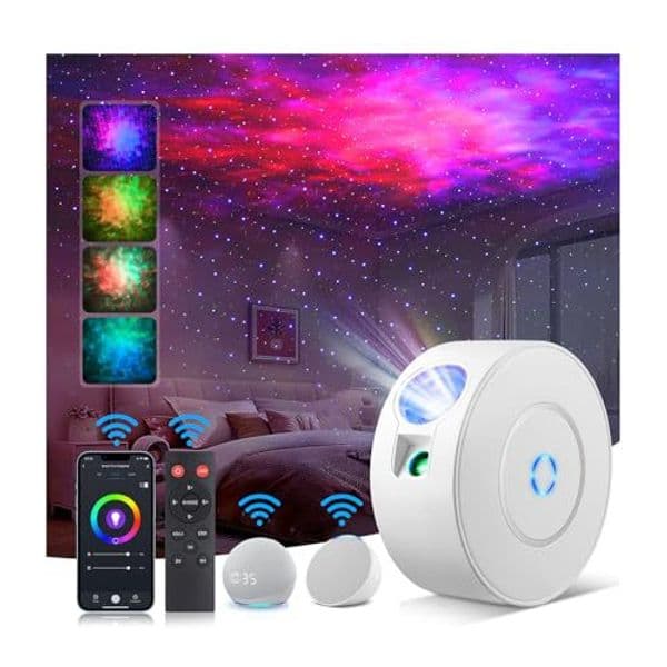 Water Ripple Star Projector Night Light with Bluetooth Speaker, Smart APP/Voice Control Atmosphere Lamp for Bedroom Party