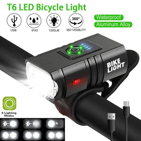 Front Bike Light USB Rechargeable Power Display Bicycle Led Light Waterproof Bicycle Headlight Flashlight Cycling Accessories 260331BJ