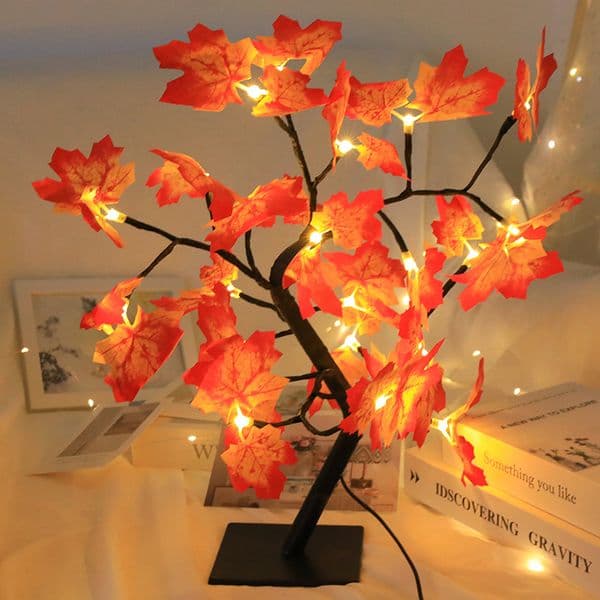 Cherry Blossom Maple Leaf Tree Lamp Creative Tabletop Night Light Simulated LED Tree Decor Lamp