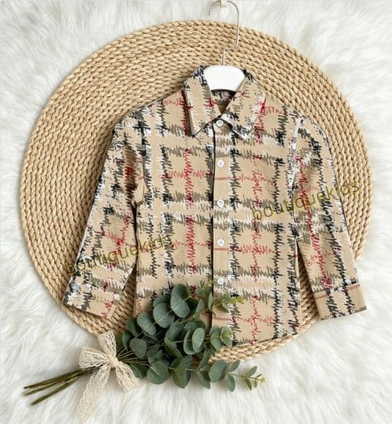 Boys Designer Cotton Shirt Spring Autumn Kids Casual Plaid Long Sleeves T-Shirt Clothes Brand Children Boy Blouse Tops