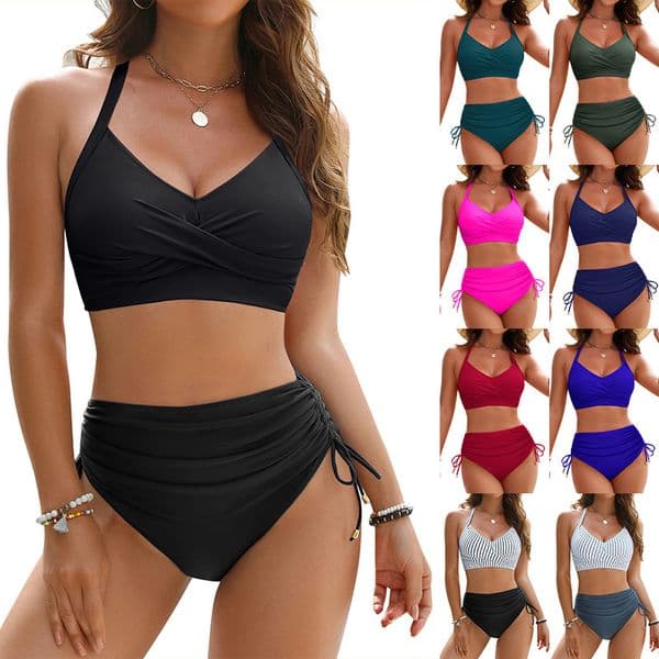 2025 European and American designer two-piece swimsuit, high-end drawstring bikini set, clothing women's tight-fitting bikini