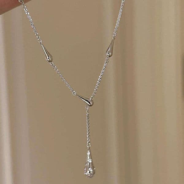 Fashionable Light Luxury Y-Cha Swan Neck Necklace for Women, Simple and Versatile Daily Wear with Inlaid Diamond Water Drop Pear-Shaped Pendant Collarbone