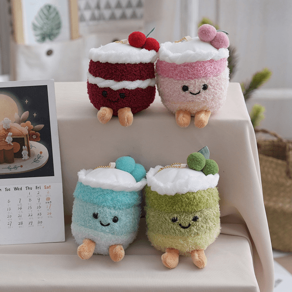 Dessert Themed Simulation Fruit Topped Small Cake-shaped Plush Keychain Stuffed Pendant Charm Decoration Ornament Accessory