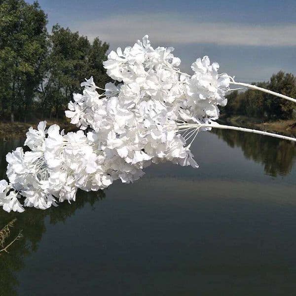 50pcs 90cm Silk Hydrangea White Branch Drifting Snow Artificial Flowers Cherry Blossoms Wedding Arch Decorate Fake flower