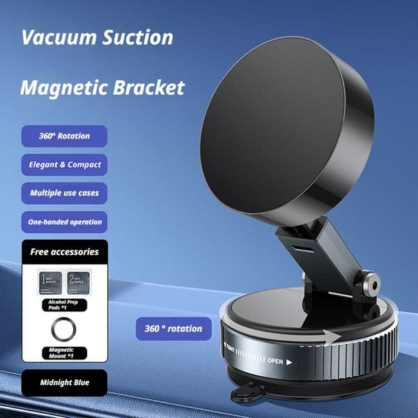 Magnetic car phone holder - 360-degree rotating and folding bracket - Strong suction force dashboard navigation bracket - Compatible with MagSafe