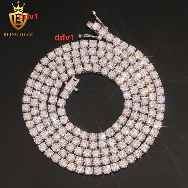 Factory Custom Hip Hop 3mm Lab Grown Diamond 925 Sterling Silver Tennis Necklace for Men Women Gift Party