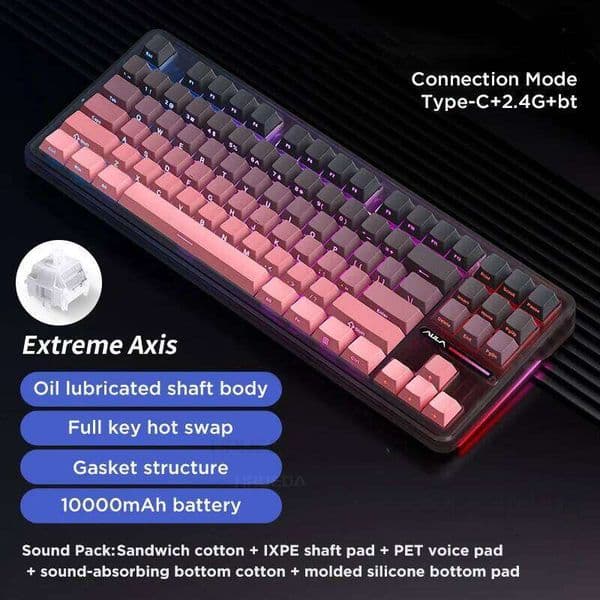 Aula F87 Pro Mechanical Wired 2.4g Wireless Bluetooth Tri Mode 8000mAh 87Key Hotswap Rgb Pbt Customized Gaming Keyboard S260430