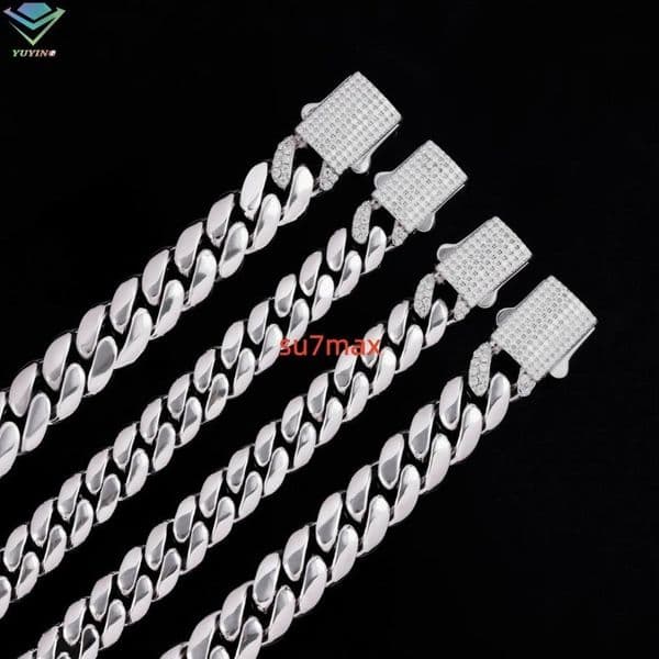 S925 Solid Silver Cuban Link Chain with Moissanite Diamond Clasp Gold Plated for Fashion Party Jewelry Gift Idea