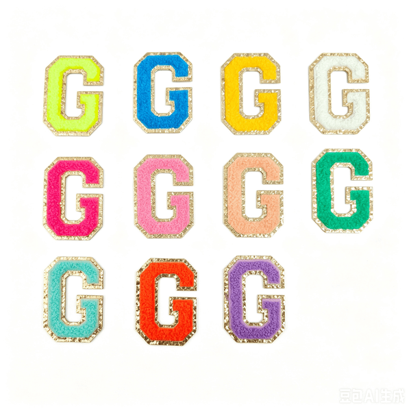 Custom Chenille Letter Patches with Glitter Border, Colorful Varsity Alphabet Iron-on/Sew-on Patches for Bags, Hats, Jackets, DIY Clothing Accessories