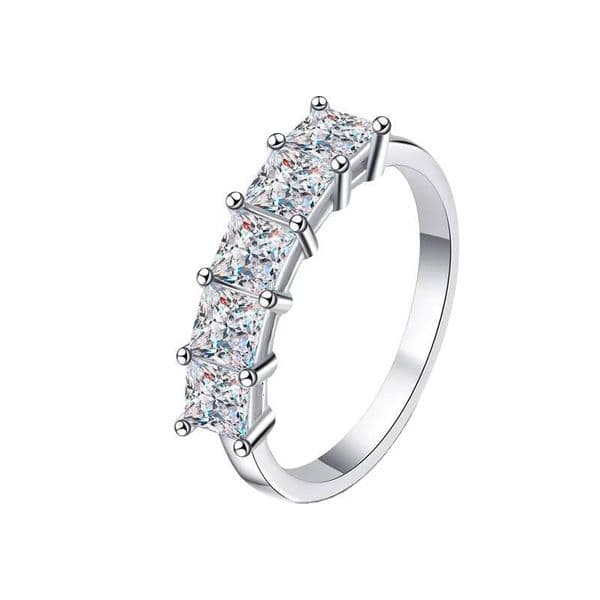 D Color Fashion 925 Sterling Silver Gold Plated Princess Cut 2ct Moissanite Engagement Band Ring
