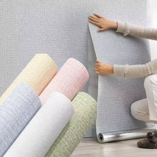 50Cm Wide Self-Adhesive PVC 3D Linen Foam Solid Color Thickened Waterproof Background Wall Decoration Wallpaper/Wall Sticker.