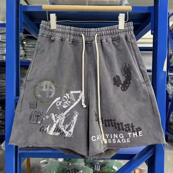 Washed Gray Breeches Drawstring Shorts Men Women Jogger pants