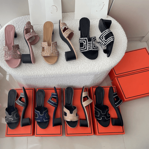 designer H Slippers Leather Fashion high-Heel Beach Slipper Leisure Cool Slippers fashion simple versatile slippers for womens Beach shoes free shopping