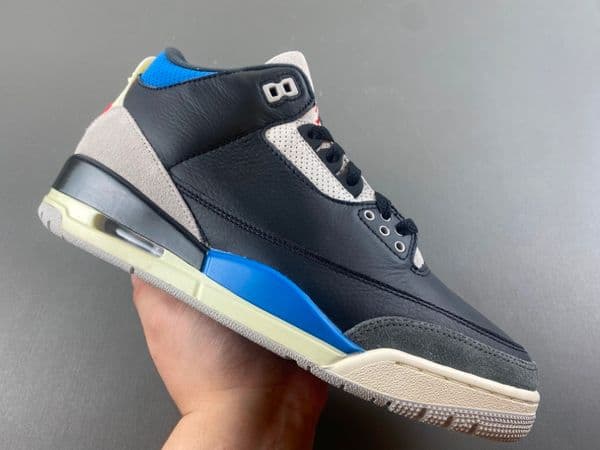3s Men's Basketball Sneakers Black Blue Gray Leather Casual Sports Shoes 3 III 3 OG Rare Breathable Leather Upper Streetwear