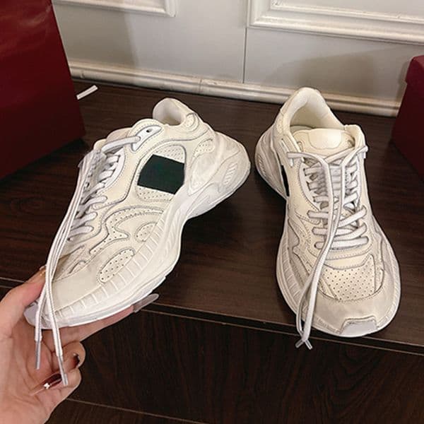 Vintage Unisex Low Top Lace Up Running Sneakers Soft Suede Leather Blend Perforated Upper Non Slip Rubber Sole Fashionable Casual Shoes Daily Wear Light Sports