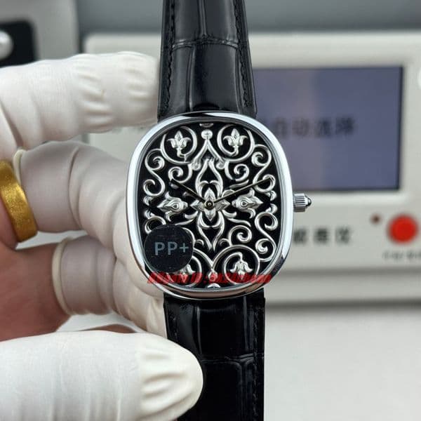 Luxury Watches 34.5 x 39.5 mm Thk:7.7mm Golden Ellipse Cal.9015 Automatic Mens Watch Engraved Dial Leather Strap Gents Wristwatches 5738/51G-001