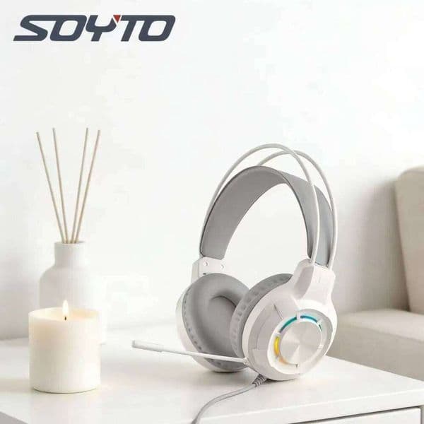SOYTO Professional Esports Wired Over-Ear Headphones All-Day Comfort Gaming Headset with Mic RGB Light for PC Laptop Computer