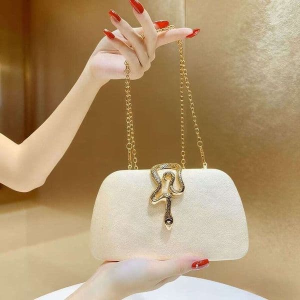 OLOEY Snake Shaped Clasp Chain Clutch Bag, Light Luxury Women's Crossbody Evening Bag For Party Wedding Glitter Bag