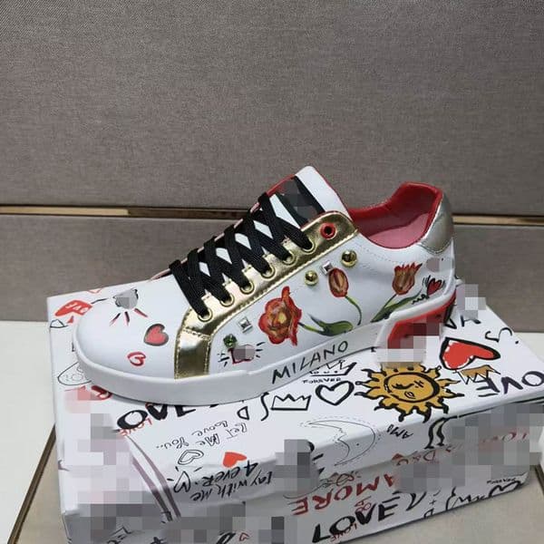 Designer Women Men Sneakers Printed Nappa Calfskin Casual Shoes Couple Sneakers Shine Ruby Crown Pattern Comfortable Lace Up Flat Shoes 26 5.3 01