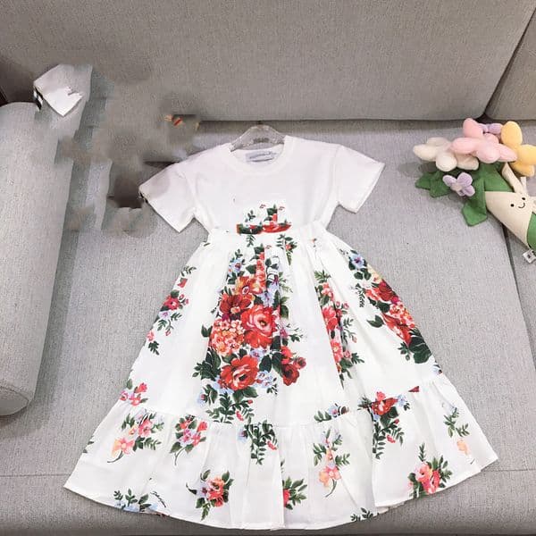 Summer Children clothing sets size 80-150cm Colorful Printed Girls flower printed lapel short sleeve shirt shorts 2pcs kids cotton linen Kids holiday outfits