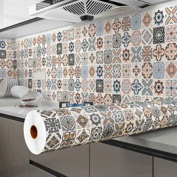 1 Roll Of 40Cm Self-Adhesive Imitation Ceramic Tile Marble PVC Wallpaper Waterproof Home Decoration Wall Sticker