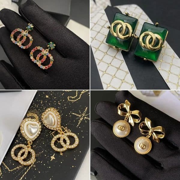 Never Fading Charm Style Rectangle Classic Ear Stud Earrings Real Gold Brass Copper Stamp Letter Earring Fashion Womens Elegance Wedding Party Jewelry