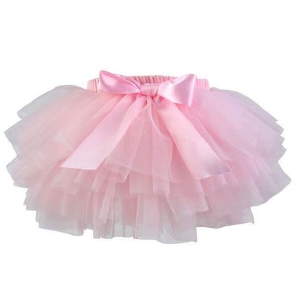 Baby Girl Pink Tulle Tutu Skirt | Layered Ruffle Design with Satin Bow | Newborn Toddler Photo Prop & Party Dress-Up