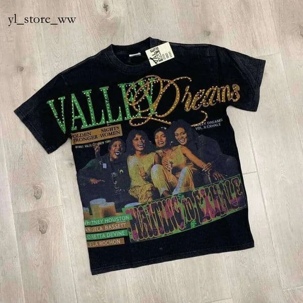 vally shirt Top Quality Cotton Vintage Wash Black VALLEYmen T Shirt Men Couple Style Character Pattern Print Rhinestone Vale DREAMS valleyshirt TShirt a67