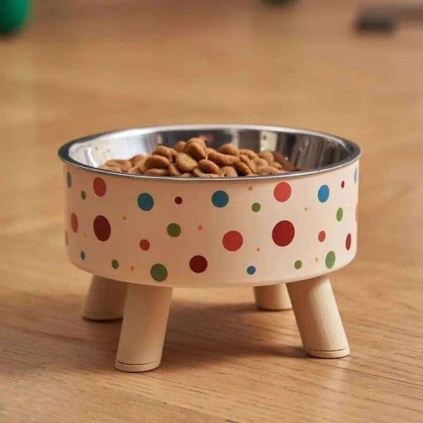 New Stainless Steel Pet Cat Dog Food Water High Foot Anti-Slip Anti-Tip Feeding Bowl 26W0505