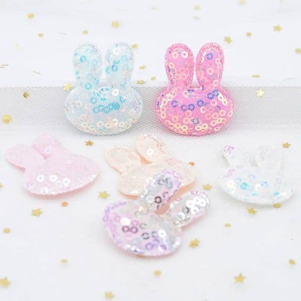 12Pcs 32*42mm Kawaii Rabbit Bling Appliques Pads for DIY Headwear Clips Accessories Toy Clothes Patches Scrapbooking Sticker ddmythur