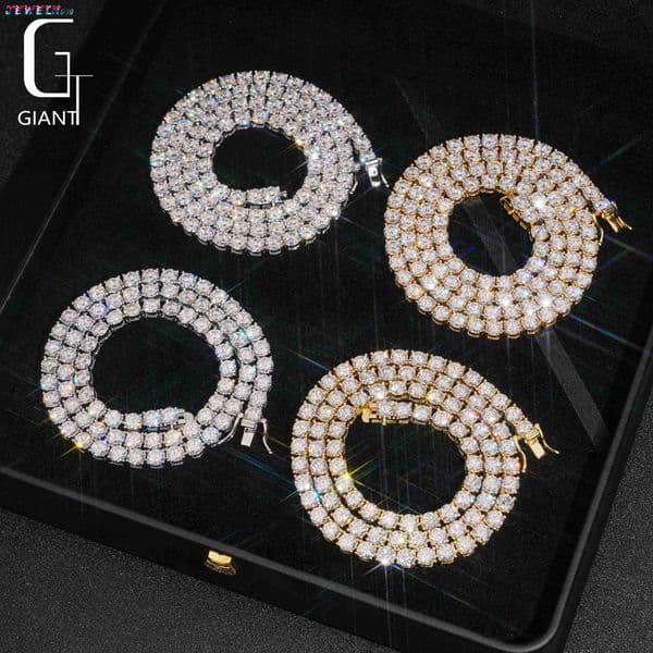 USA Stock 5MM Tennis Chain Moissanite Diamond Necklaces 925 Silver Chain Necklace Men Women VVS Moissanite Chain GRA