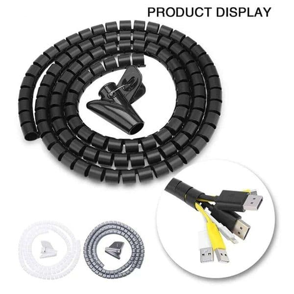 Management Tools 2M 16/10mm Wire Protector Flexible Spiral Cable Organizer Computer Cord Protective Tube Clip