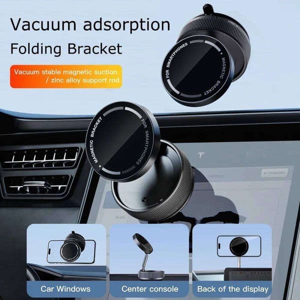 Alloy Vacuum Suction Cup Car Phone Holder 360 Rotation Strong Magnetic Foldable Stand for iphone 16 15 14 13 12 Xiaomi Samsung