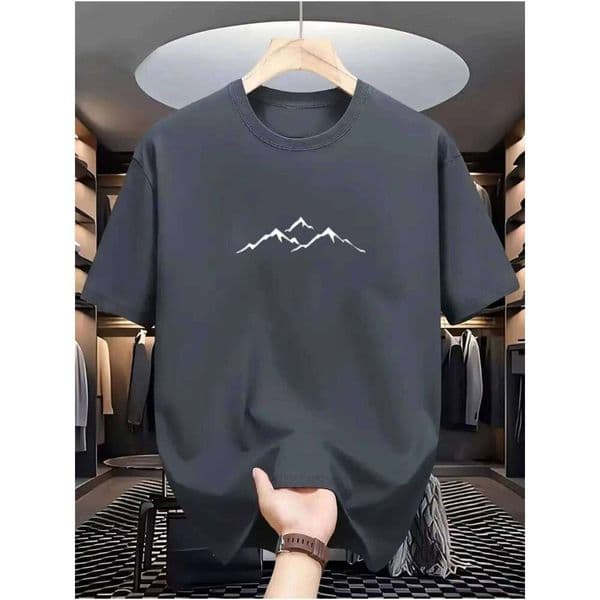 Men's summer 100% pure cotton fashionable casual loose sports mountain pattern printed round neck short sleeved T-shirt top 26Y0507