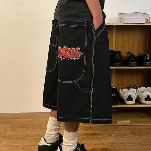 Men's Jeans WEXWEAR High Street Skateboard Pattern Embroidered Hip Hop Orts Summer Denim Non-Elastic Five-Quarter Length