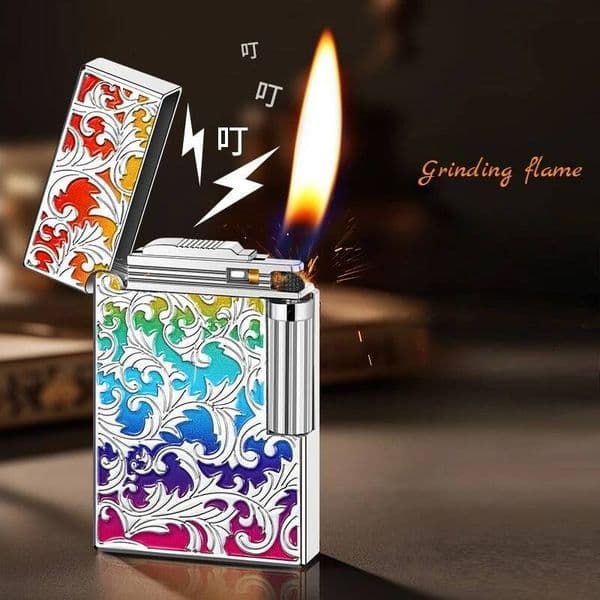 Retro Classic Side-Slide Langsheng Embossed Grinding Wheel Open Flame Inflatable Lighter Alloy Men's Cigarette Gadget