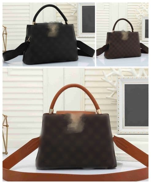 Capucines luxury designer retro men's and women's shoulder bag crossbody bag luxury fashion plaid leather handbag large capacity black brown metal letters
