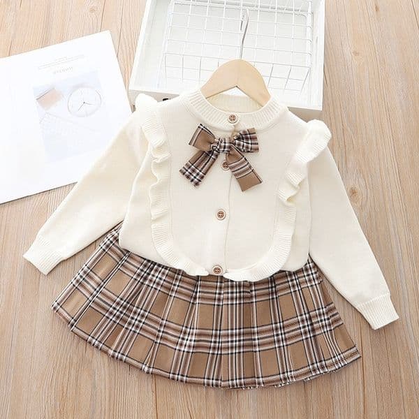 Baby Girl Winter Clothing Sets Autumn Children Knitted Sweater With Skirt Kids 2 Piece Casual Outfits 3-7Y