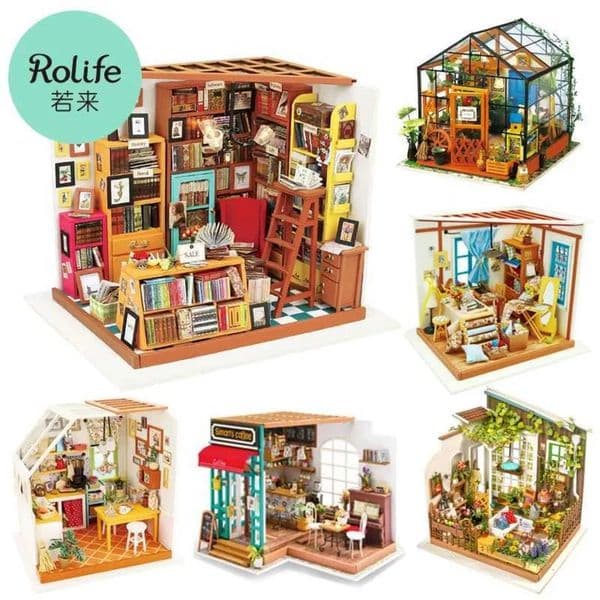 Build Block Set Build Block Set Robotime Rolife DIY Wooden Miniature Dollhouse Greenhouse Brick Handmade brick Doll House Kitchen With Furniture 33