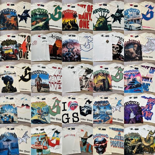 Designer Men T Shirts High Street Vintage Cartoon Graphic Loose Tee Summer Breathable Cotton Short Sleeves