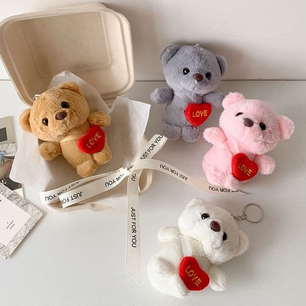 Bag Charm Bear Plush Keychain Cute Cartoon Soft Fluffy Stuffed Doll Hanging Ornament Pendant